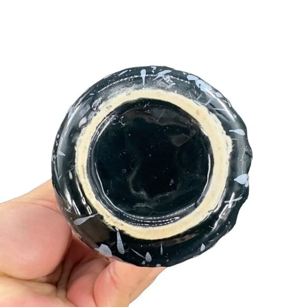 MCM Deena Savoy Vase Speckle Splatter Art Pottery Twist Top Black White Vintage‎